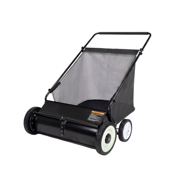 26 Inch Push Lawn Sweeper, 7 Cu Ft Large Capacity Leaf Collector, 4 Spinning Brushes,Adjustable Brush Height,Rubber‑Coated Nylon Hubs for Leaves, Grass Clippings & Lawn Debris