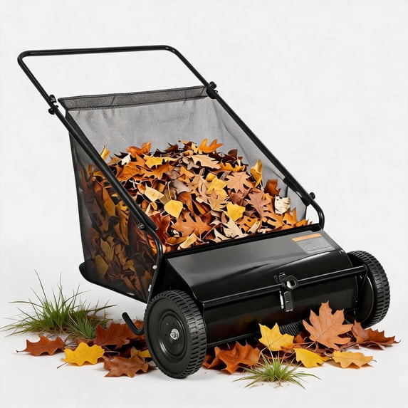 26-Inch Push Lawn Sweeper with 4 High-Speed Brushes, 7 Cu. Ft. Hopper, Adjustable Height Yard Cleaner