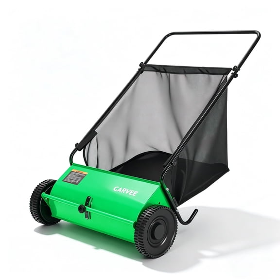 26-Inch Push Lawn Sweeper with 7 Cu. Ft. Hopper, Carbon Steel Frame, Adjustable Height Yard Cleaner