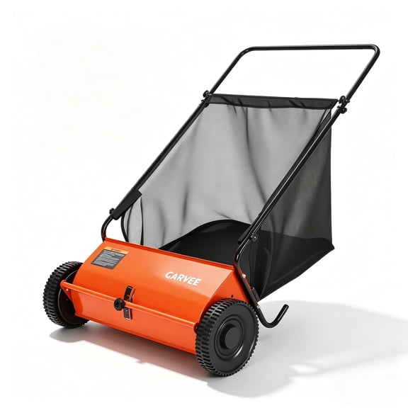 26-Inch Push Lawn Sweeper with 7 Cu. Ft. Hopper, Carbon Steel Frame, Adjustable Height Yard Cleaner