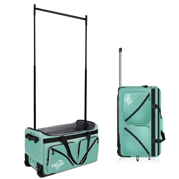 26 Inch Rolling Dance Bag with Garment Rack, Wheeled Duffel with 45.3 Inch Hanging Space, Teal, for Dance and Cheer Competitions