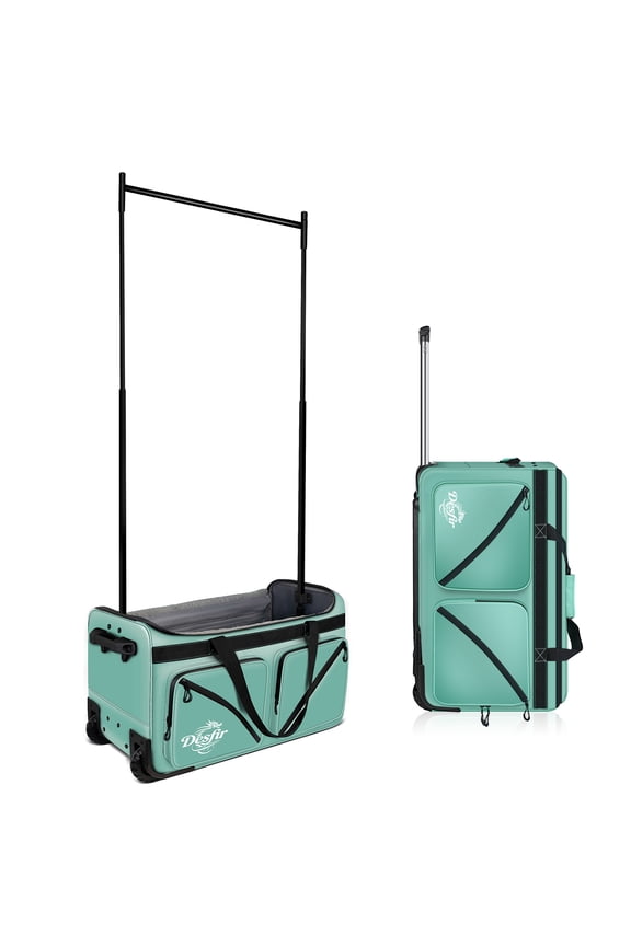 26 Inch Rolling Dance Bag with Garment Rack, Wheeled Duffel with 45.3 Inch Hanging Space, Teal, for Dance and Cheer Competitions