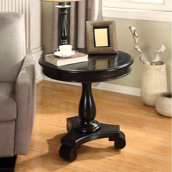 26 Inch Round Wood Pedestal Side Table, Black End Table for Living Room, Compact Pedestal Table for Small Spaces