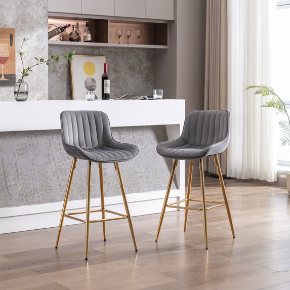 26-Inch Set of 2 Bar Stools with Chrome Footrest | Perfect for Pub and Restaurant Settings | Enhance the Overall Ambiance