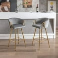 thumbnail image 1 of 26 Inch Set of 2 Bar Stools,with Chrome Footrest and Base Velvet + Golden Leg Simple Bar Stool,Gray, 1 of 9