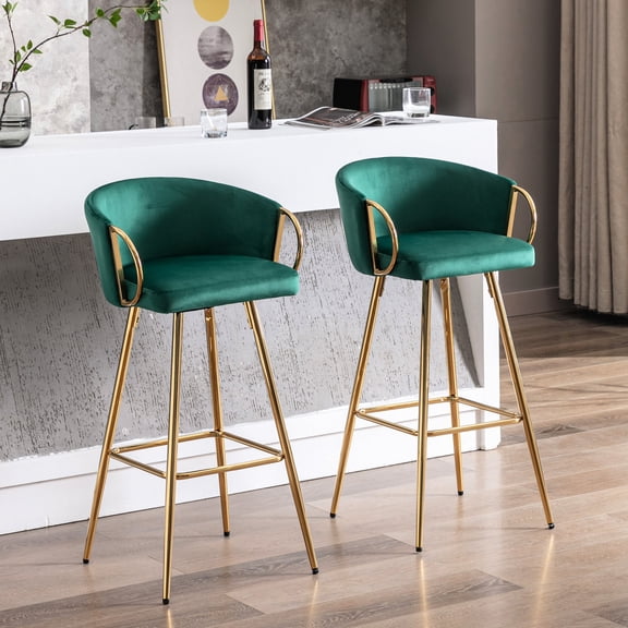 26-Inch Set of 2 Fabric Bar Stools in Green - Great for Home Entertaining