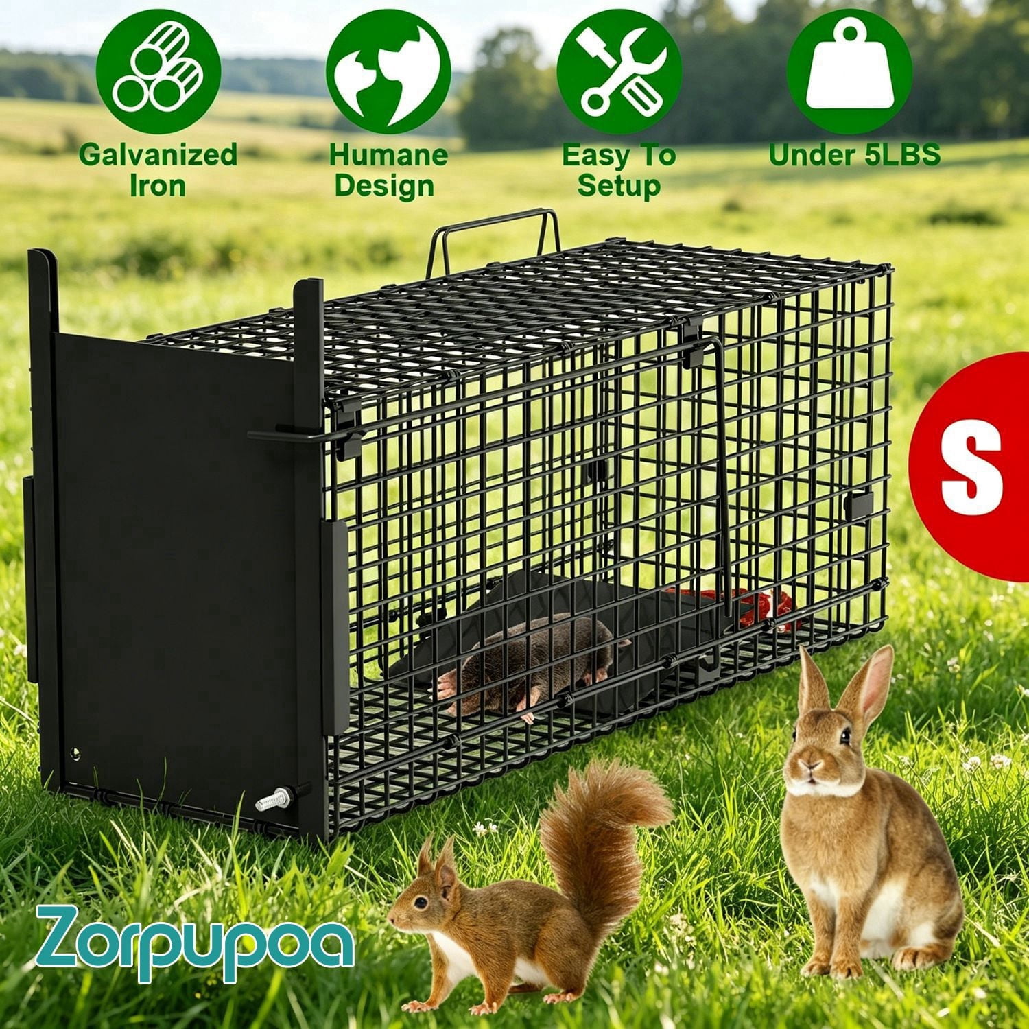 zorpupoa 26 inch Single Door Humane Live Animal Trap Galvanized Iron for Small Animals Under 5 lbs Raccoons Squirrels Rabbits