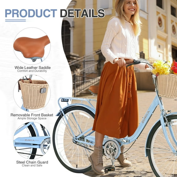 26 Inch Single Speed Folding Lady Bike , Durable Steel Frame,Compact Design for Easy Storage and Commuting