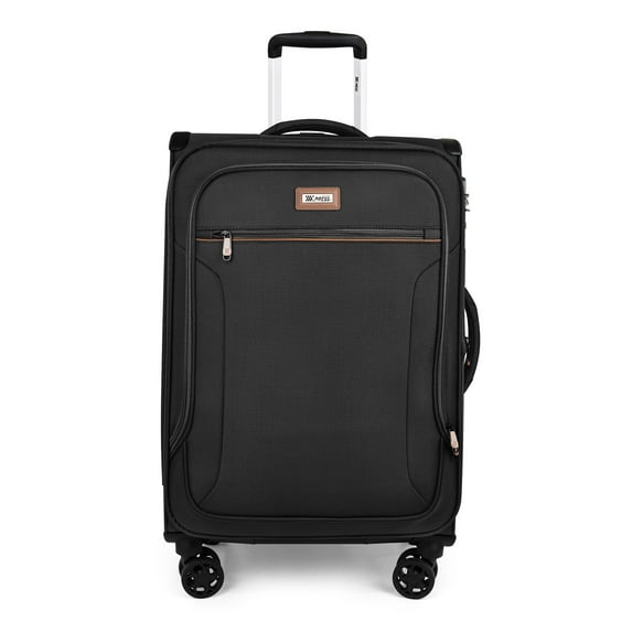 26 Inch Softside Medium Checked Luggage,Expandable Soft Shell Suitcase with Spinner Wheels and TSA Lock,Durable Lightweight Travel Case,XJ1907-Black
