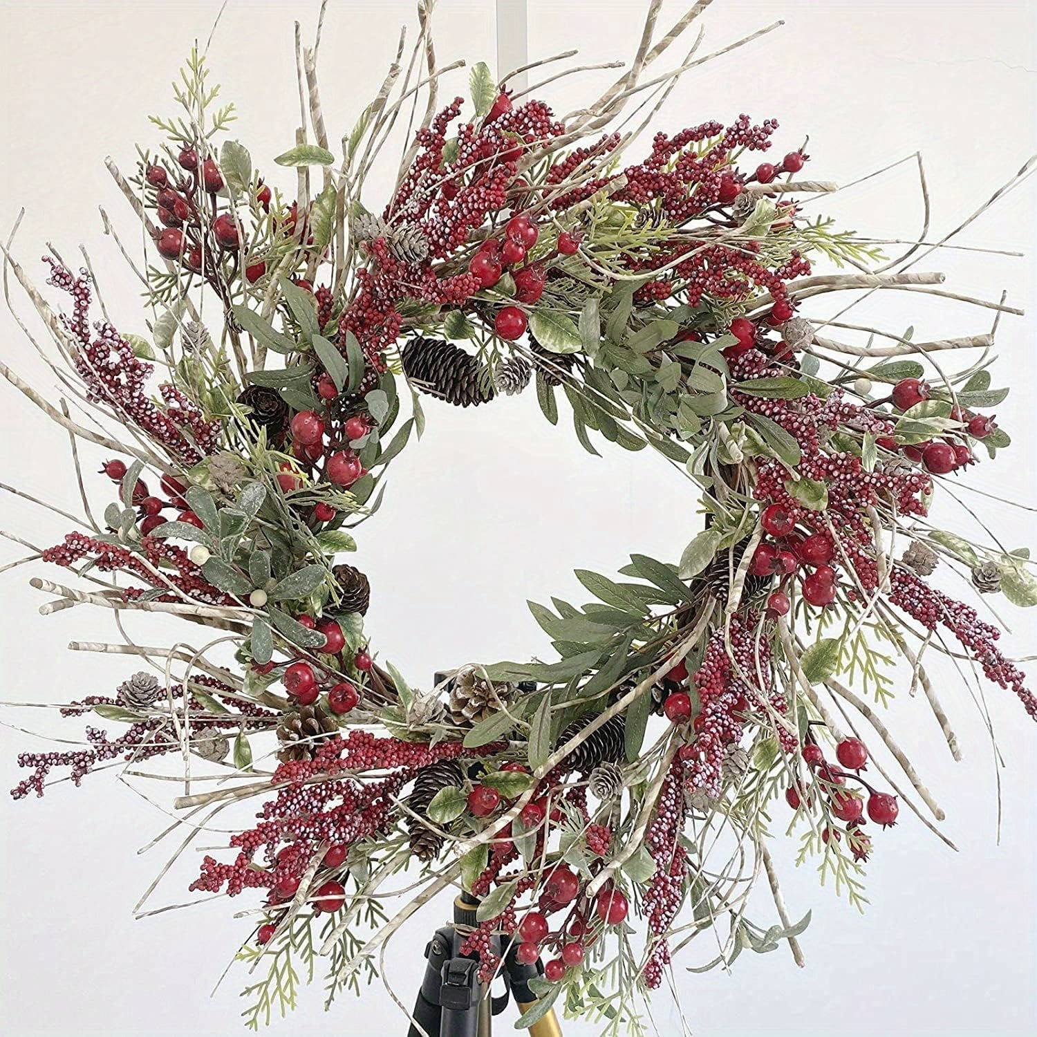 26 Inch Spring Birch Wreath Front Door Red Berry Pine Needle Farmhouse ...