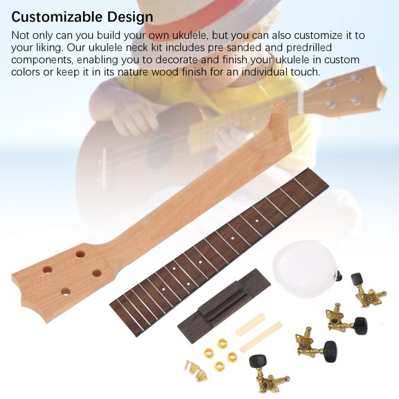 26 Inch Ukulele Neck Kit with Rosewood Fingerboard, Okoume Neck, String Knob, Bridge, and 1 for Handcraft Assembly