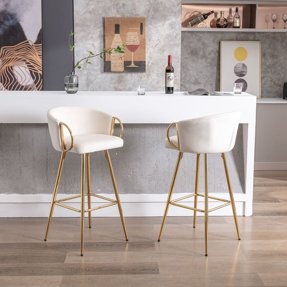 26 Inch Velvet Dining Chairs, Modern Dining Chair with Golden Metal Legs, Simple Bar Stool Upholstered Dining Chairs, Accent Desk Chair Dining Room, Kitchen, Vanity, Living Room(Cream,Set of 2)