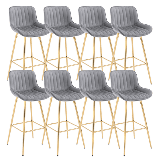 26 Inch Velvet Dining Chairs, Modern Dining Chair with Golden Metal Legs, Simple Bar Stool Upholstered Dining Chairs, Counter Height Low Back Dining Room, Kitchen, Vanity(Gray,Set of 8)