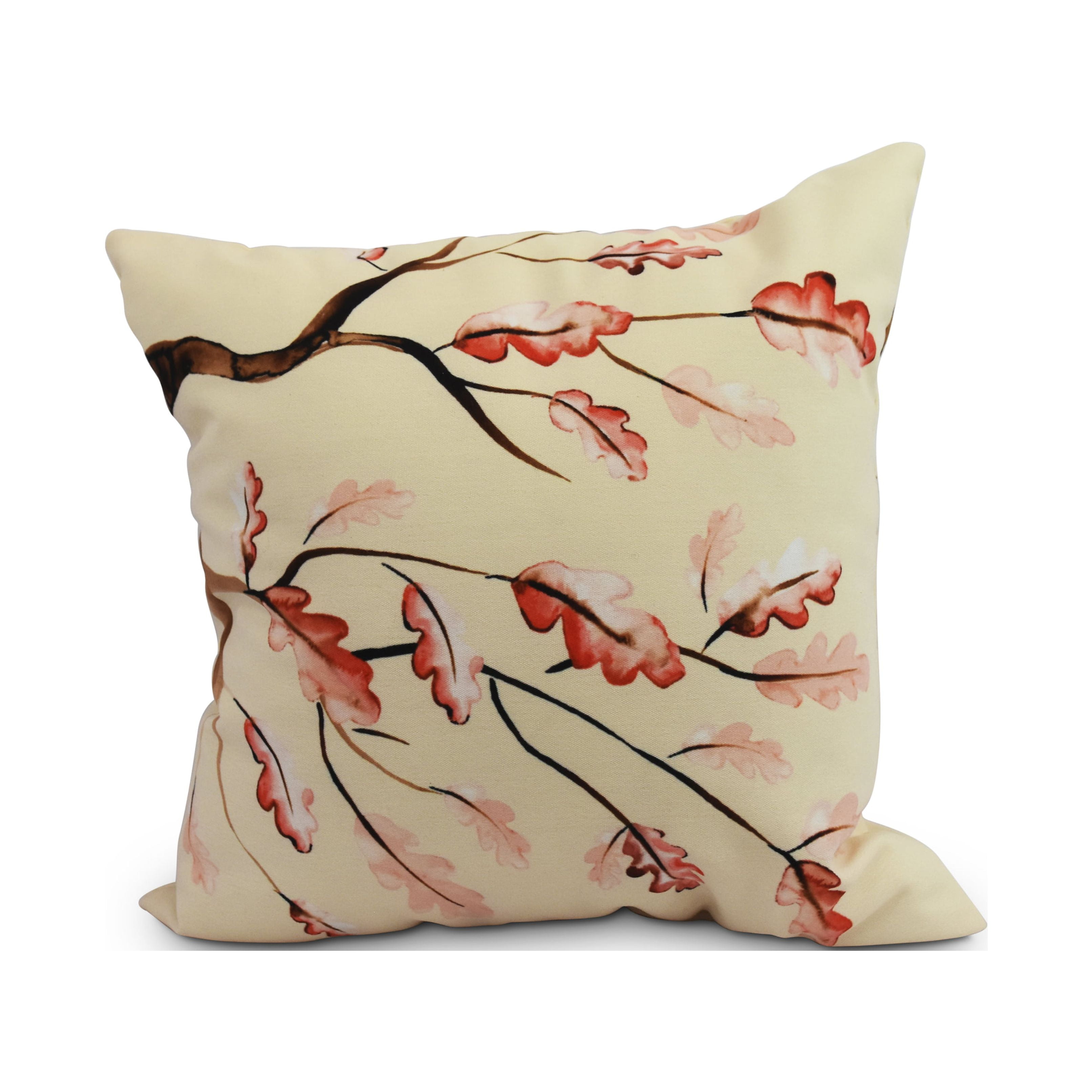 26 Inch Wild Oak Branch Cream Floral Print Decorative Throw Pillow