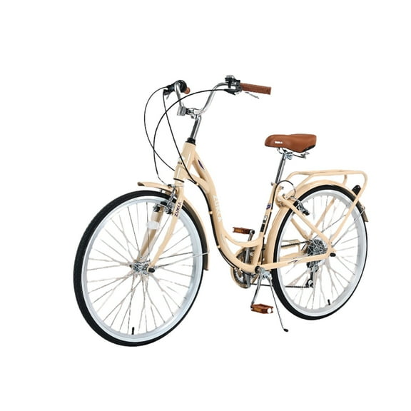 26 Inch Women Bicycles, Womens Beach Cruiser Bike, Front And Rear V Brakes, 7 Speed Commuting Bikes, Ladies Bicycle With Steel Frame For Cycling Hiking Exercise