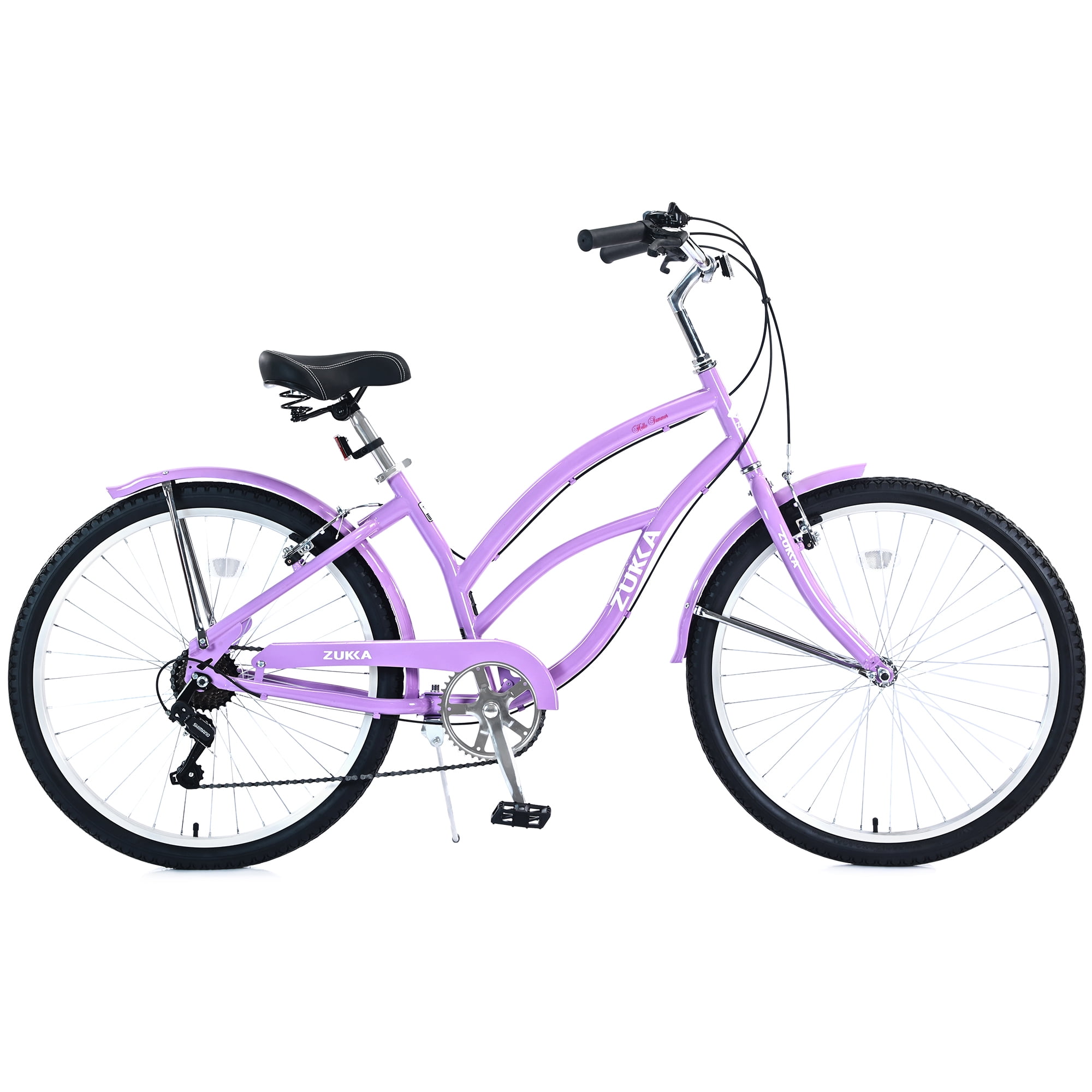 26 Inch Women's Beach Cruiser Bike,7 Speed with V Brakes,Purple
