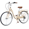 thumbnail image 1 of 26 Inch Women's Beach Cruiser Bike with Rear Rack 7 Speeds Commuter Bike High-Carbon Steel Frame, Ladies Bicycle Beige, 1 of 7
