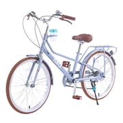 Tyethy 24 Inch Womens Bike, Beach Cruiser Bicycle Shimano 6 Speed Steel Frame City Commuter Bike for Adult Ladies, Blue