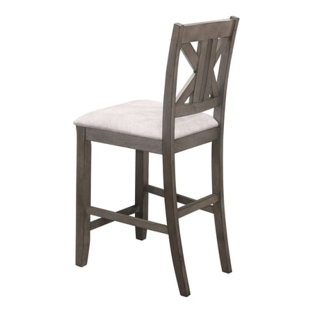 26 Inch Wood Counter Height Chair, Geometric Back, Set of 2, Gray- Saltoro Sherpi