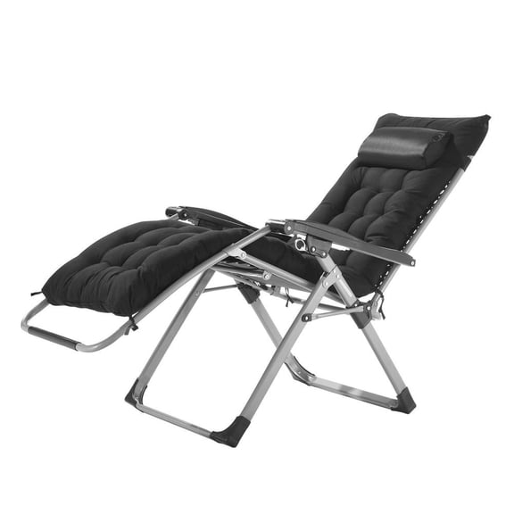 26 Inch Zero Gravity Recliner Lounge Chair, 90 to 170 Degree Adjustable Folding Reclining Chair, 500 Lbs Capacity, Black