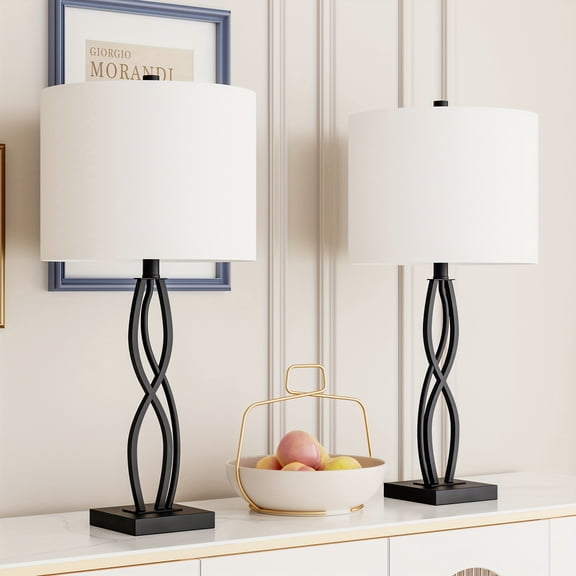 26 Inches Buffet Lamps Set Of 2, 3-Way Dimmable Black Table Lamp, Bedside Desk Lamps with Fabric Shade for End Table, Office, Dining Room, Living Room