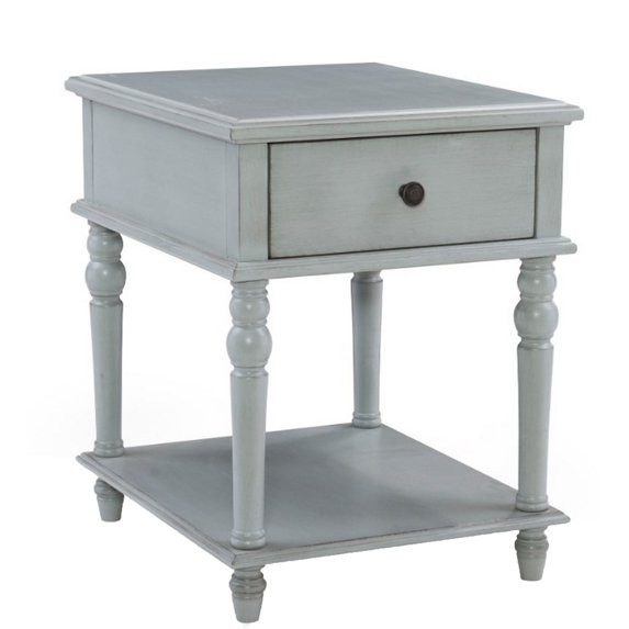 Saltoro Sherpi 26 Inches Single Drawer Side Table with Turned Legs, Gray