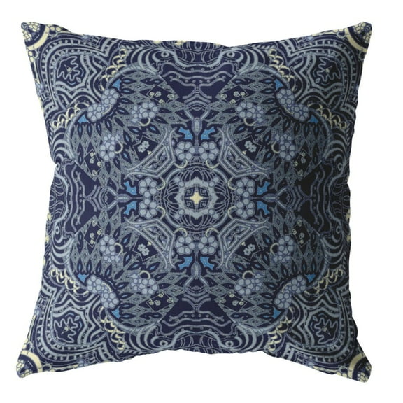 26 Indigo Boho Ornate Indoor Outdoor Throw Pillow