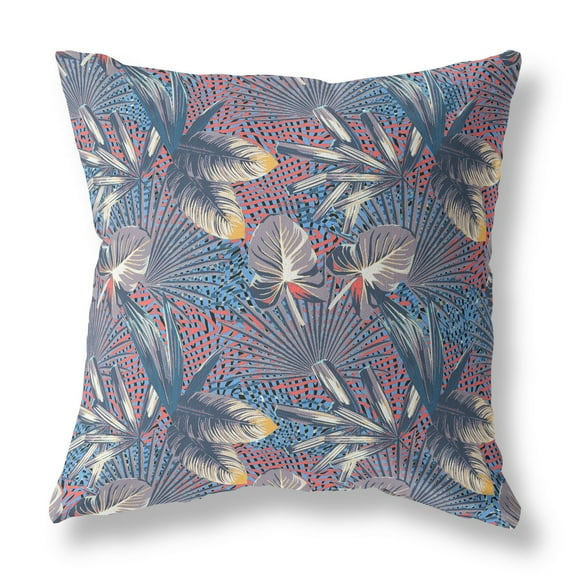 26 Indigo Red Tropical Indoor Outdoor Throw Pillow