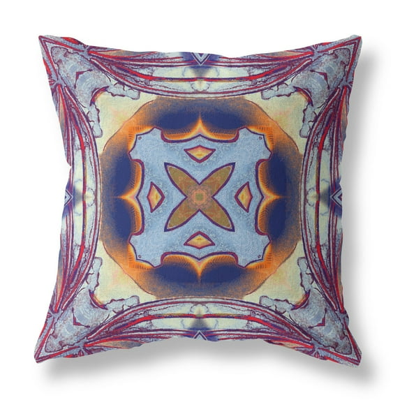 26†Indigo Yellow Geo Tribal Indoor Outdoor Throw Pillow