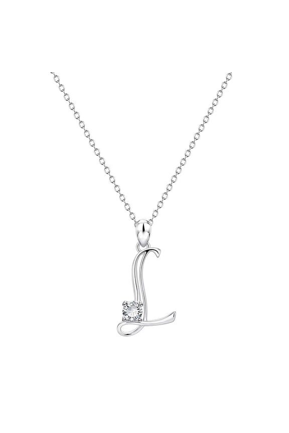 26 Initial Alphabet Shape Rhinestone Necklace for Women Silver Pendant Jewelry, 17.7 inch, SilverL