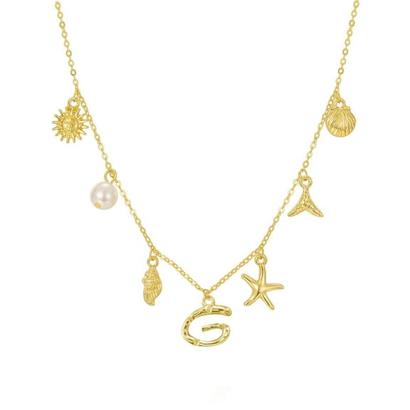 26 Initial Charm Necklace For Women Gold Letter Pendant Boho Beach Jewelry Summer Seashell Necklaces