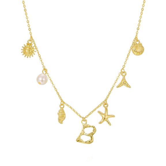 26 Initial Charm Necklace For Women Gold Letter Pendant Boho Beach Jewelry Summer Seashell Necklaces