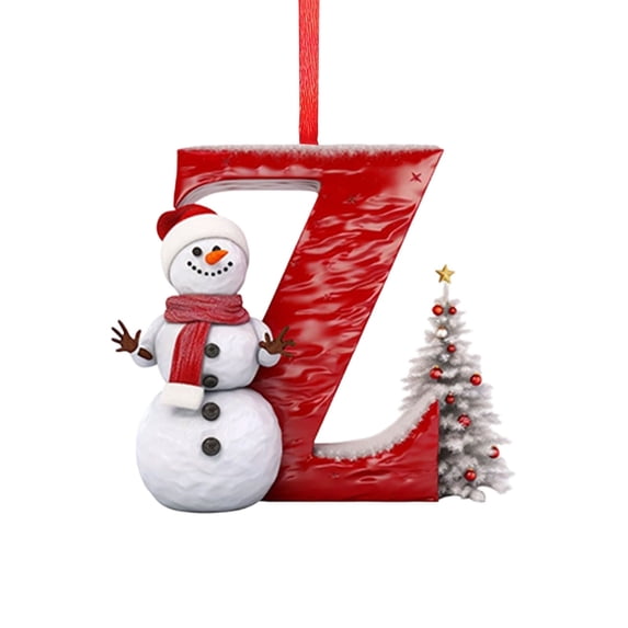 26 Initial Letter Christmas Snowman Ornaments, Red Personalized Initial Christmas Ornaments, Letter Z