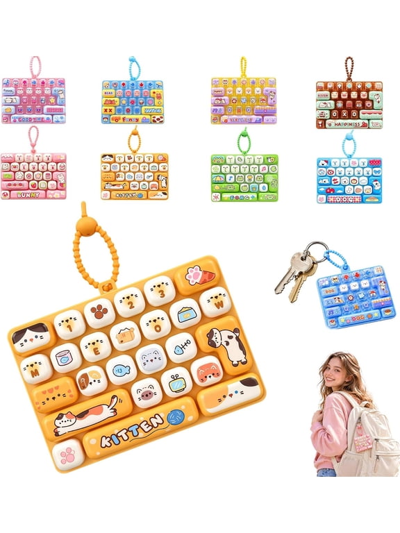26-Key Cartoon Clicky Keyboard Bag Pendant, 26-Key Mini Mechanical Keyboard, Mini Fidget Keyboard, Bag Pendant & Keychain, Portable Desk Sensory Gadget, Creamy and Silent Switch