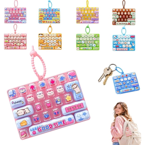 26-Key Cartoon Clicky Keyboard Bag Pendant, 26-Key Mini Mechanical Keyboard, Mini Fidget Keyboard, Bag Pendant & Keychain, Portable Desk Sensory Gadget, Creamy and Silent Switch