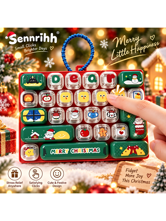 26-Key Keyboard Fidget Toy, Christmas Clicky Keyboard Fidget Keychain with Pressable Keys, Portable Holiday Desk Fidget & Stocking Stuffer