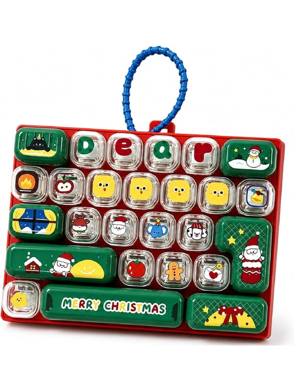 26-Key Keyboard Fidget Toy, Cute Cartoon Clicky Keyboard Clicker Toy with Keychain for Backpack Charm Pendant for Stress Relief
