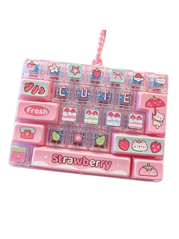 26-Key Keyboard Fidget Toy, Cute Cartoon Clicky Keyboard Clicker Toy with Keychain for Backpack Charm Pendant for Stress Relief