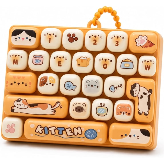 26-Key Keyboard Fidget Toy, Cute Cartoon Clicky Keychain Stress Relief Clicker with LED Lights, Portable Decompression Gift for Adults Teens