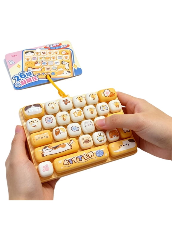 26-Key Keyboard Fidget Toy, Keyboard Fidget Keychain, Clicky, Creamy & Silent Stress Relief Gift, Quiet Fidgets Toys for Adults, Boost Focus & Calm Anxiety at Work, Travel