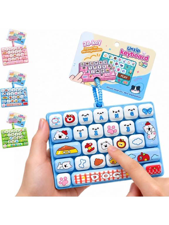 26-Key Keyboard Fidget Toy, Keyboard Fidget Keychain, Cute Cartoon Clicky Keyboard Clicker Toy,Quiet Fidgets Toys for Adults, Boost Focus & Calm Anxiety at Work, Travel