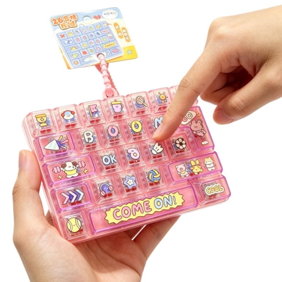 26-Key Mechanical Keyboard Clicker Fidget Toy with Lanyard, Portable Sensory Button Pad Stress Relief Tactile Toy for Office Study Travel