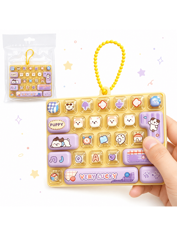 26-Key Mini Keyboard Fidget Toy Keychain, Mechanical-Style Clickable Key Toy, Portable Press Fidget with Hanging Loop for Desk Decor, Bag Accessory and Gift, 1PC