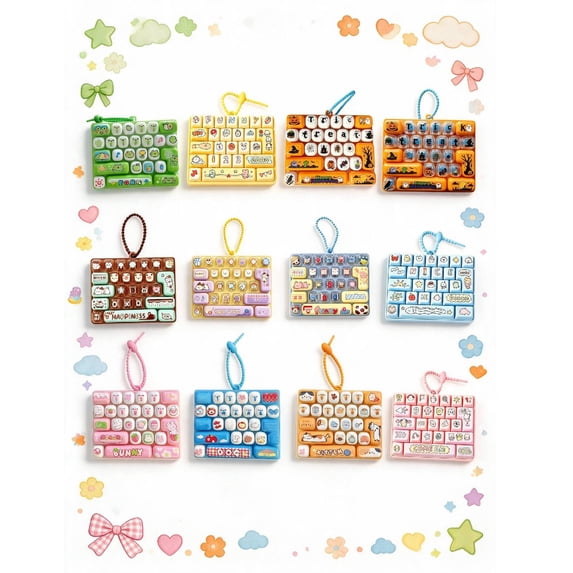 26-Key Mini Mechanical Keyboard Fidget Keychain Clicky Keycap Stress Relief | Llavero Teclado Miniatura Antiestreses Realistic Clicker Button Mechanical Press Feel Gift for Office Home (style-G)