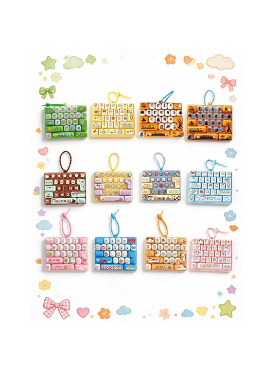 26-Key Mini Mechanical Keyboard Fidget Keychain Clicky Keycap Stress Relief | Llavero Teclado Miniatura Antiestreses Realistic Clicker Button Mechanical Press Feel Gift for Office Home (style-J)