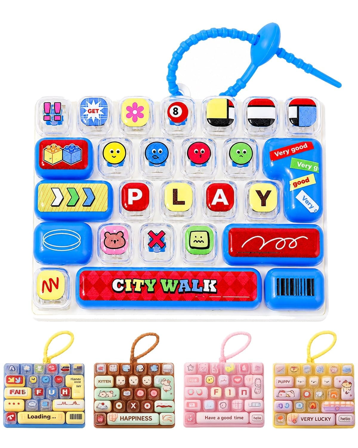 Fidget Button Key Chain 26-Key Mini Mechanical Keyboard Fidget Toy Keychain Restless Adults ...