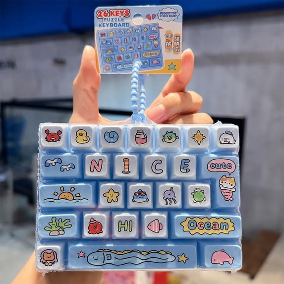 Material Clicker Game 26-Key Mini Mechanical Keyboard Fidget Toy Keychain, Stress Relief ...
