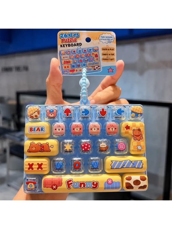 26-Key Mini Mechanical Keyboard Fidget Toy Keychain, Stress Relief Clicker Clicky ASMR Button Game with Swappable Keycaps Cute DIY Finger Crafts for Adult Office Desk Decor Birthday Gift