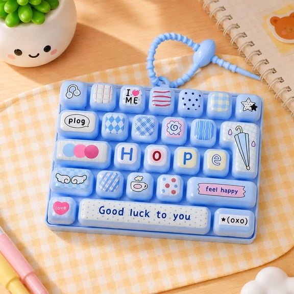 26-Key Mini Mechanical Keyboard Fidget Toy Keychain, Stress Relief Clicker Clicky ASMR Button Game with Swappable Keycaps Cute DIY Finger Crafts for Adult Office Desk Decor Birthday Gift