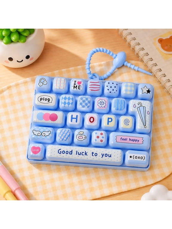 26-Key Mini Mechanical Keyboard Fidget Toy Keychain, Stress Relief Clicker Clicky ASMR Button Game with Swappable Keycaps Cute DIY Finger Crafts for Adult Office Desk Decor Birthday Gift